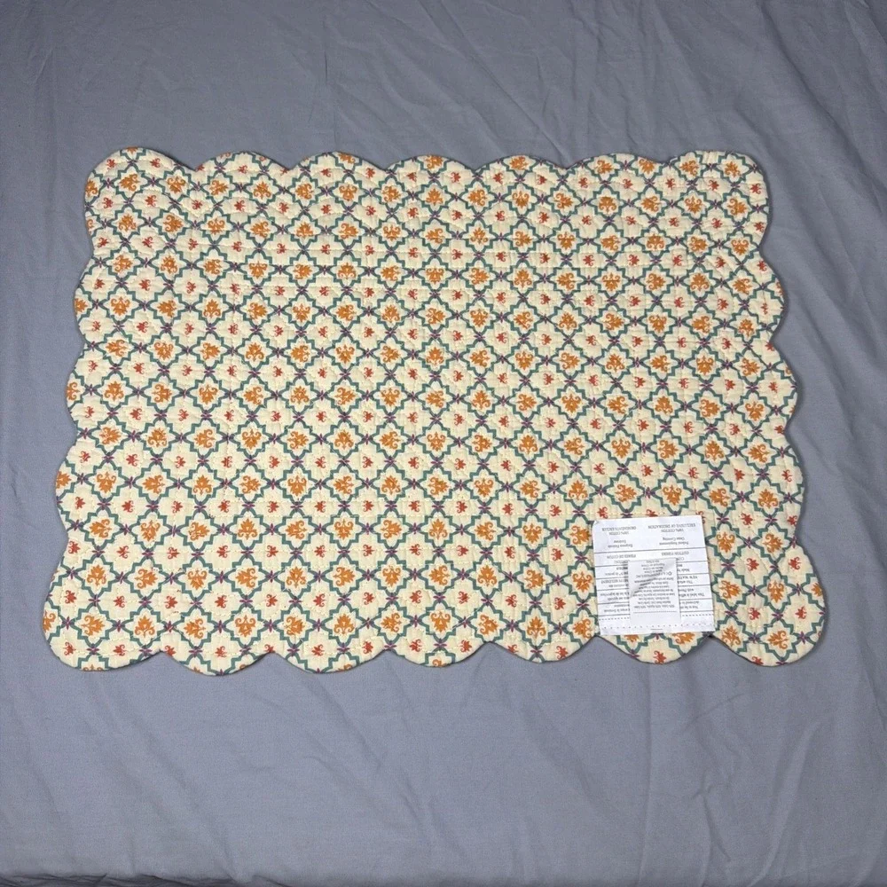 Set Of 6 C&F Adele Floral Rectangle Quilted Reversible Placemats Cream Tropical